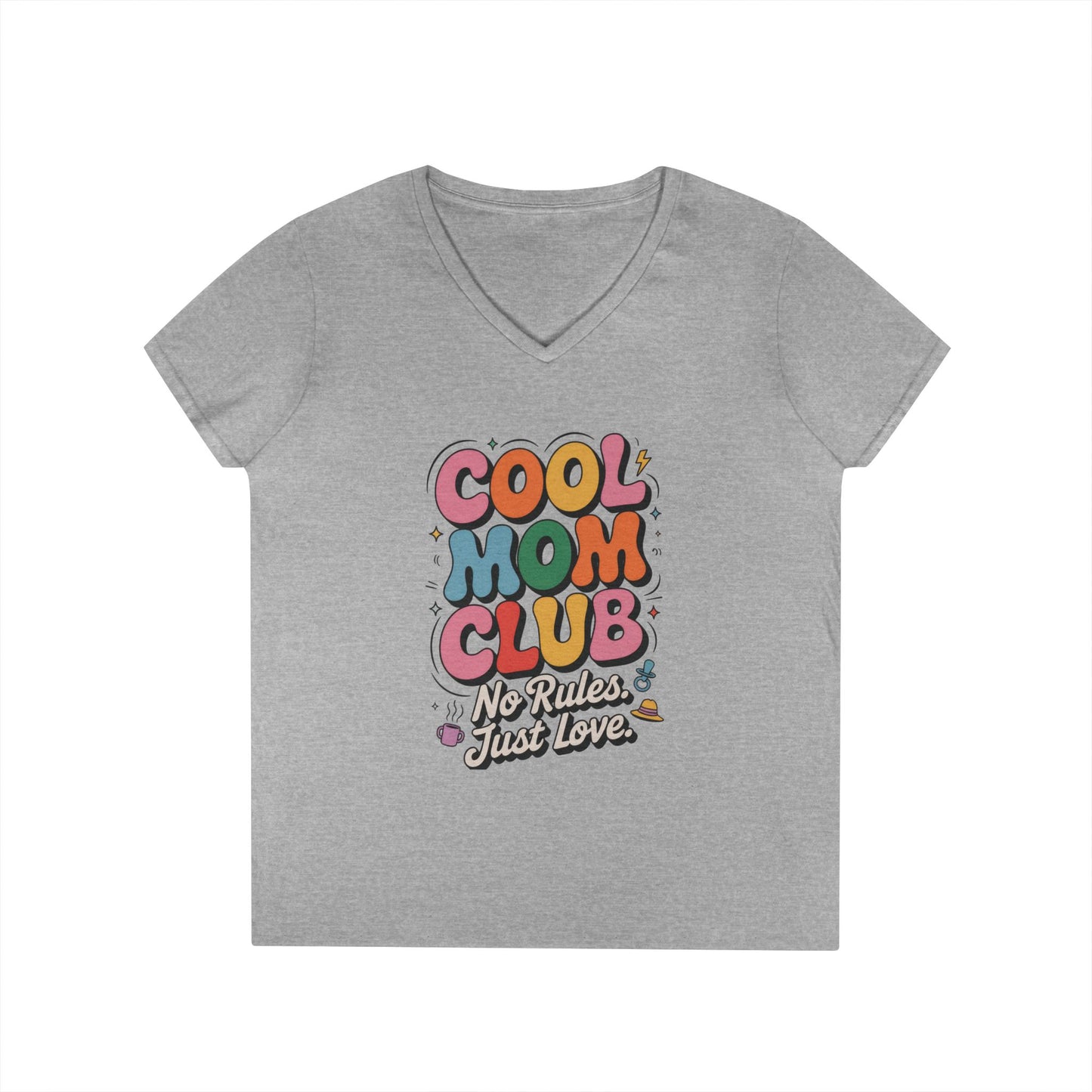 Cool Mom Club V-Neck T-Shirt, Fun Mom Shirt, Gift for Moms, Casual Graphic Tee, Mother's Day Gift, No Rules Just Love