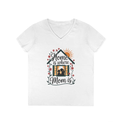 Home Is Where Mom Is V-Neck T-Shirt, Mother's Day Cotton Tee, Cute Family Gift for Mom, Sentimental Mom Shirt for Her, mother's day Gift