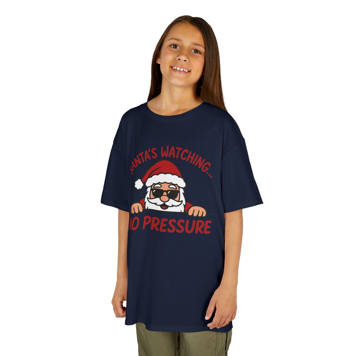 Santa's Watching No Pressure Kids Christmas T-Shirt, Funny Holiday Tee for Youth