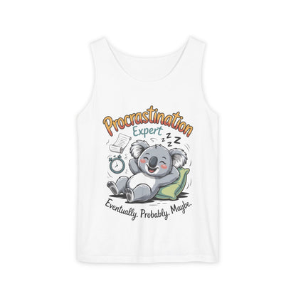 Procrastination Expert Womens Tank Top, Funny Gift for Lazy Days, Relaxed Fit Tee, Casual Summer Wear, Koala Graphic Top, Motivational Apparel