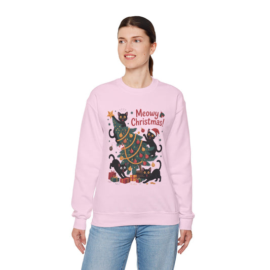 Black Cats Christmas Tree Sweatshirt, Funny Cat Lover Holiday Sweater, Cute Christmas Cat Chaos Jumper