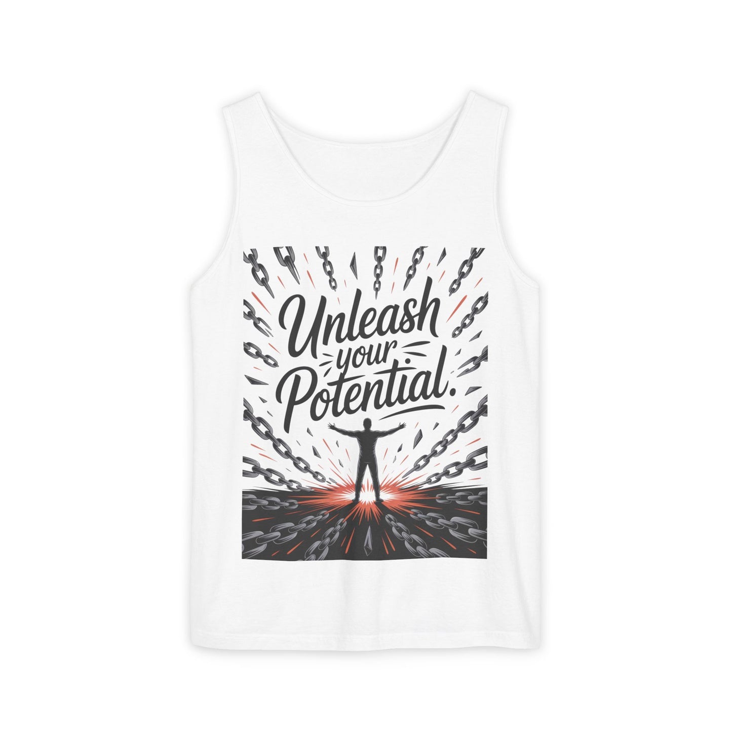 Men's Motivational Tank Top, "Unleash Your Potential" Graphic, Inspirational Gym Wear, Fitness Apparel, Summer Top, Gift for Him