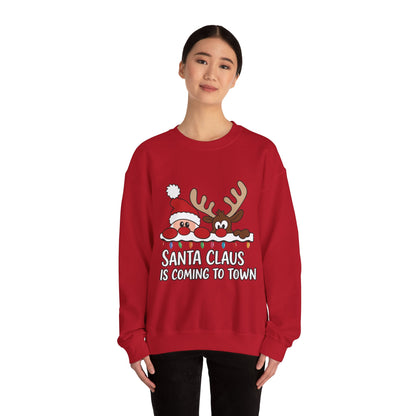 Santa Claus Is Coming to Town Women's Christmas Sweatshirt, Cute Santa - Reindeer Holiday Jumper