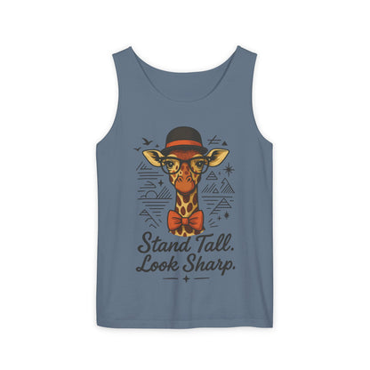 Giraffe Inspirational Tank Top, Stand Tall Look Sharp Shirt, Unisex Summer Apparel, Cute Animal Gift, Zoo Lover's Fashion