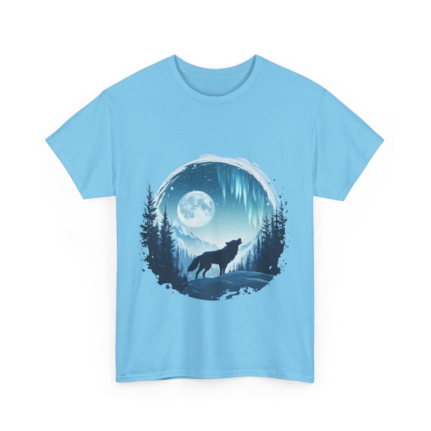 Howling Wolf Under Moonlight Men's T-Shirt, Full Moon Forest Scene Tee, Nature Lover Gift, Outdoor Adventure Clothing