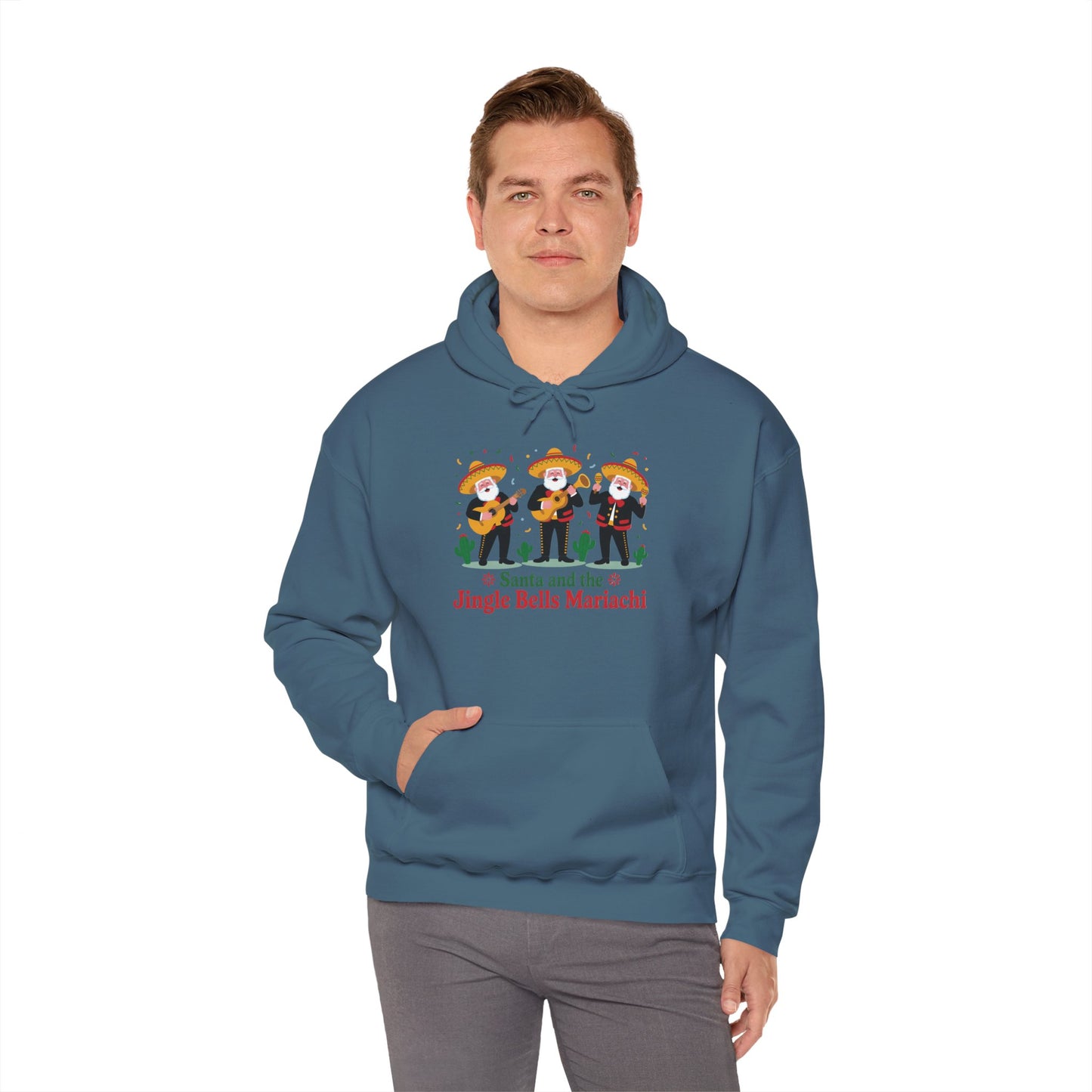 Santa and the Jingle Bells Mariachi Hoodie, Funny Mexican Santa Christmas Hoodie, Latin Fiesta Holiday Sweatshirt