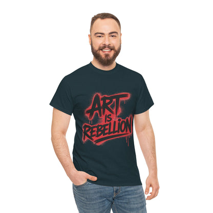 Men's Heavy Cotton Tee, Art Is Rebellion Men's T-Shirt, Graffiti Street Art Graphic Tee, Urban Skate Punk Style Shirt