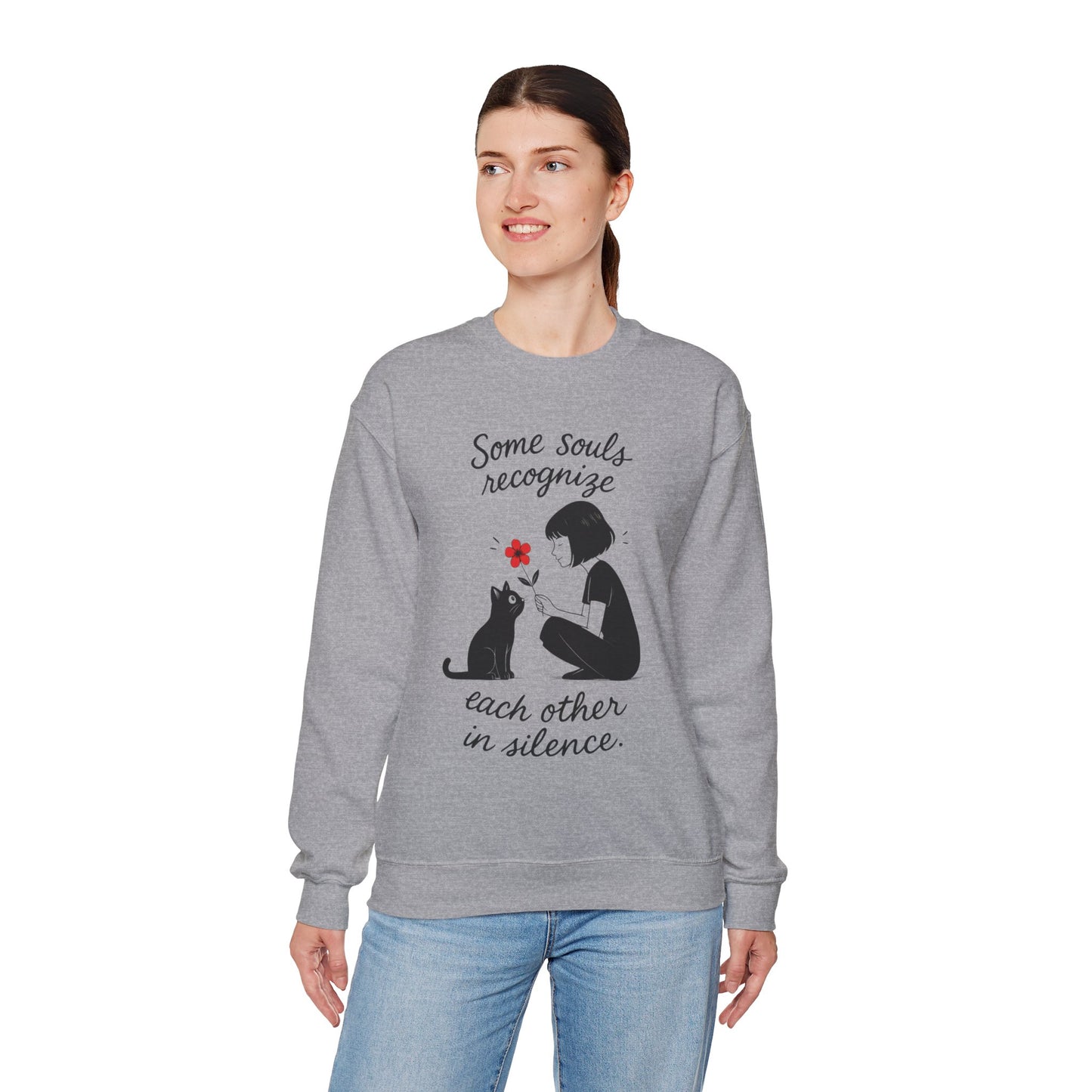 Soulful Cat and Human Crewneck Sweatshirt, Cozy Gift for Cat Lovers, Womens Sweatshirt, Animal Lover Apparel, Thoughtful Gift Idea