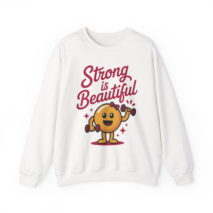 Strong is Beautiful Womens Crewneck Sweatshirt, Cute Fitness Graphic Pullover, Gym and Workout Motivation Sweater, Gift for Fitness Lovers