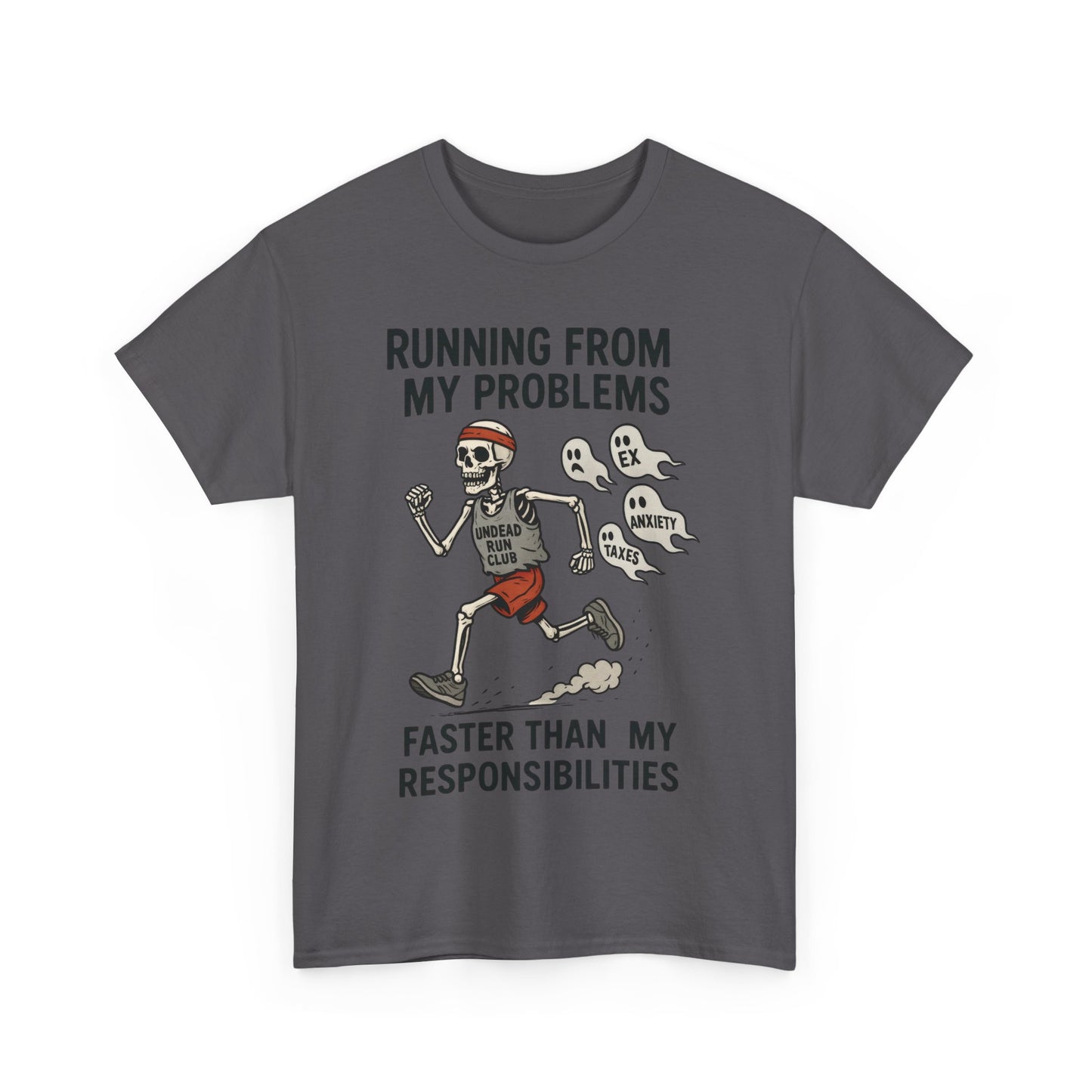 Skeleton Runner Tee for Men, Undead Jogging Club Shirt, Halloween T-Shirt, Gift for Runners, Anxiety Humor Gift