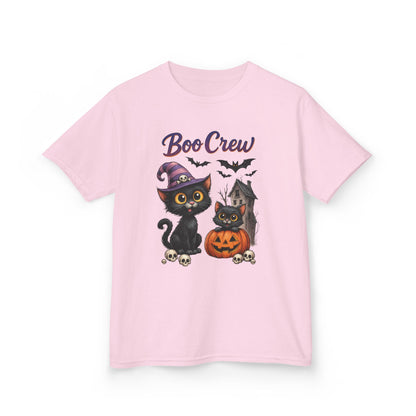 Boo Crew Kids Halloween T-Shirt, Cute Black Cats Pumpkin Design, Fun Spooky Shirt for Girls Boys