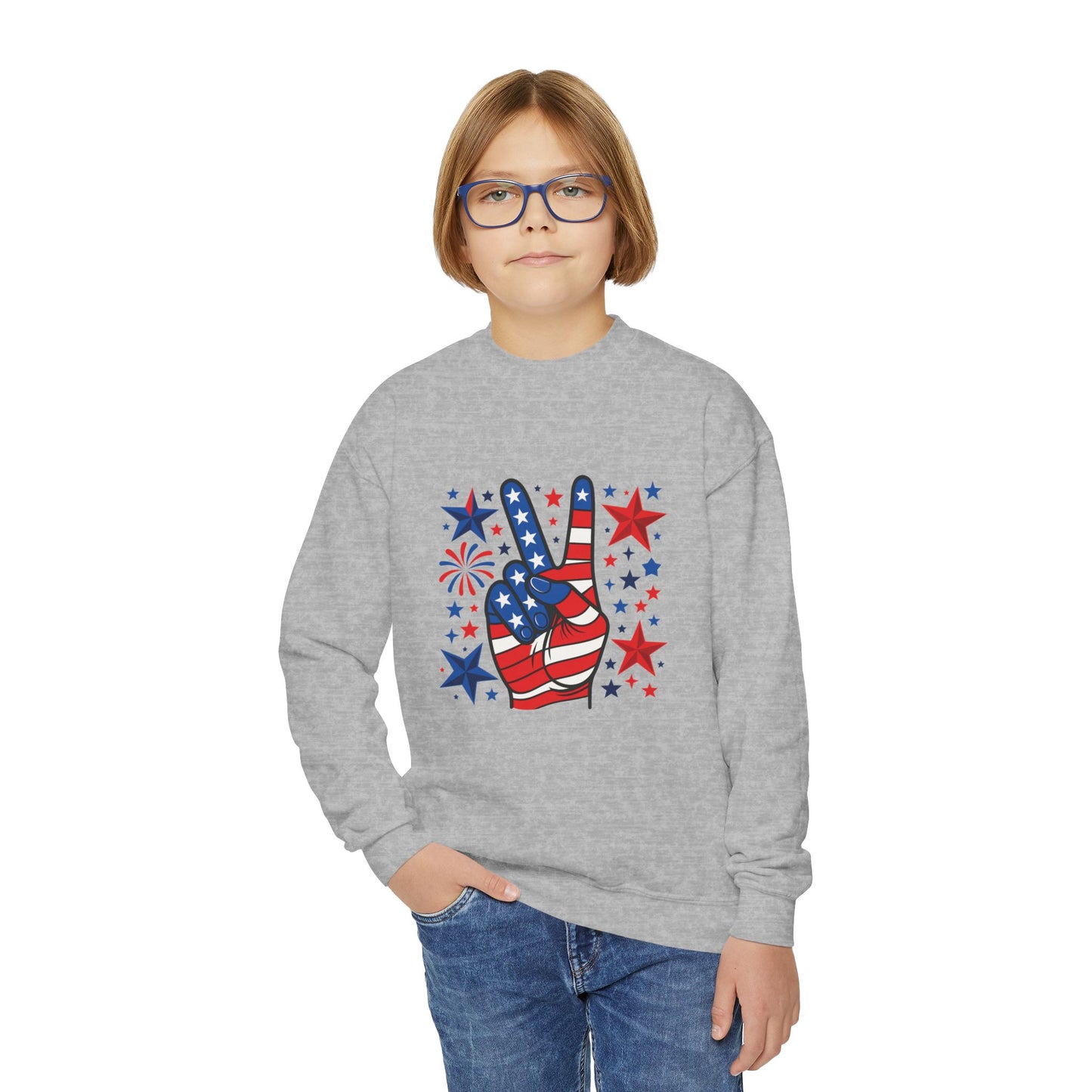 Patriotic Youth Crewneck Sweatshirt - Perfect for Independence Day, Camp, Summer Celebrations, School Spirit, and Everyday Comfort