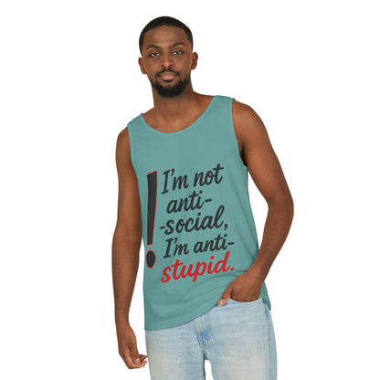 Snarky Anti-Social Mens Tank Top, Funny Summer Apparel, Mens Gift, Beachwear, Humorous Mens Tee, Graphic Tee for Introverts & Thinkers