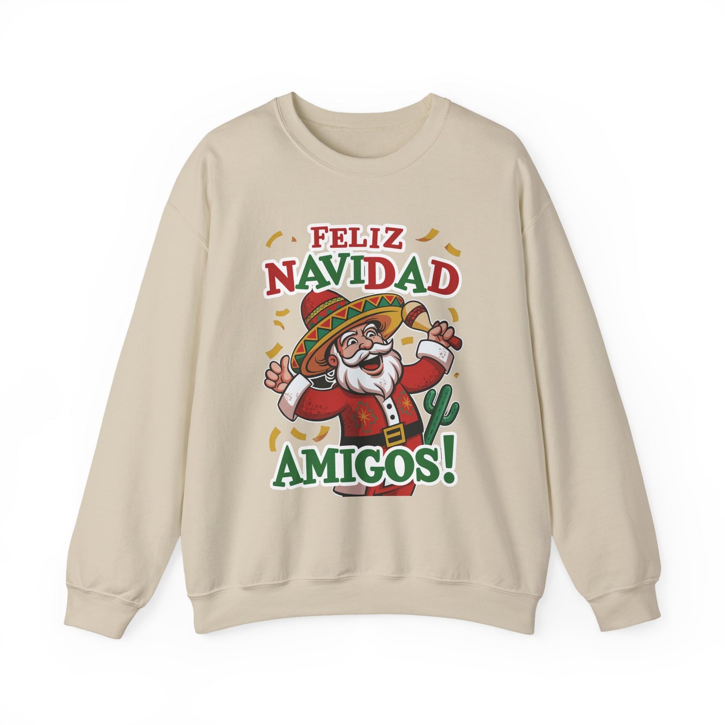 Feliz Navidad Amigos Sweatshirt, Funny Mexican Santa Christmas Jumper, Latin Holiday Fiesta Pullover
