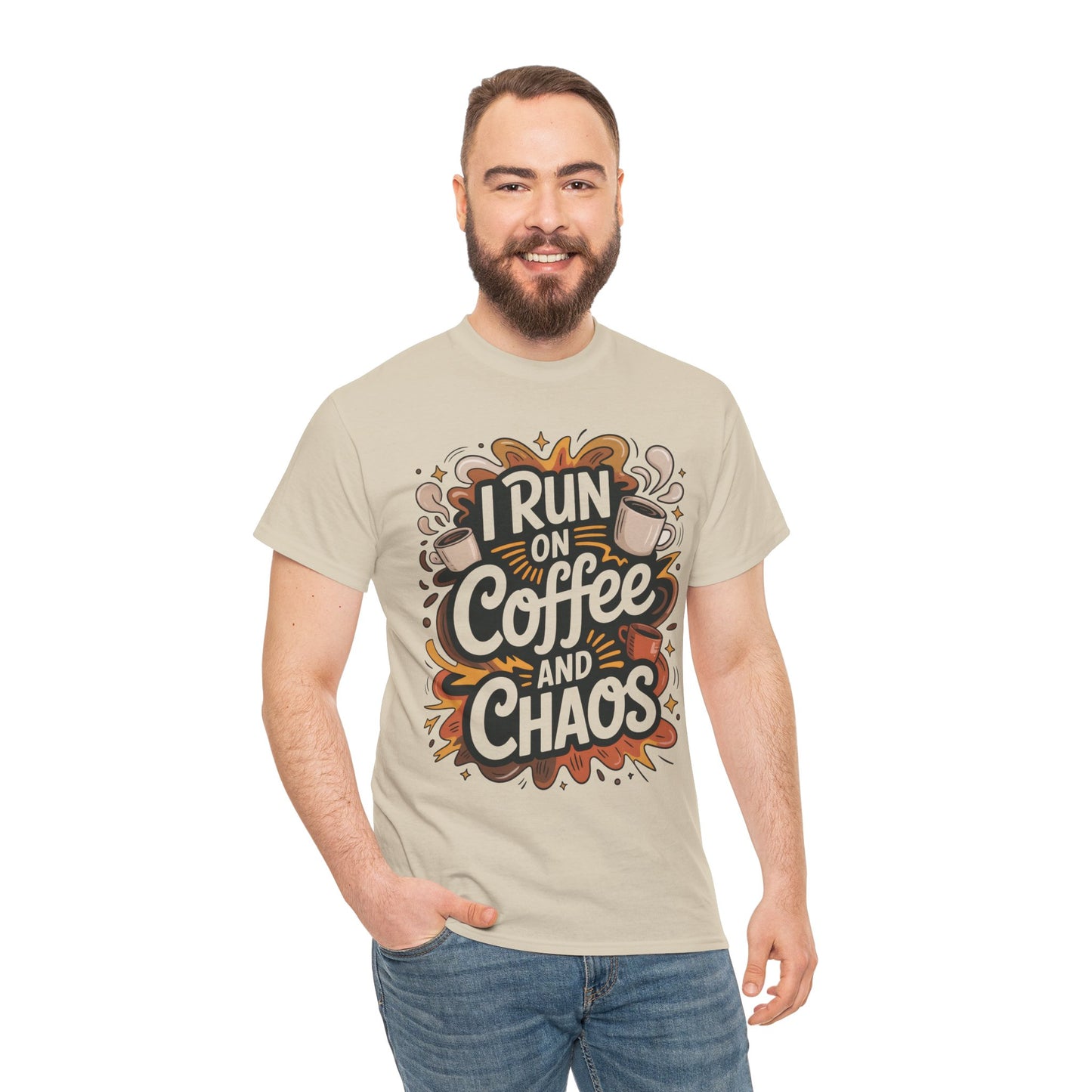 Funny Mens Coffee T-Shirt, I Run on Coffee and Chaos, Caffeinated Chaos Tee for Him, Perfect for Coffee Lovers, , Humor Tee
