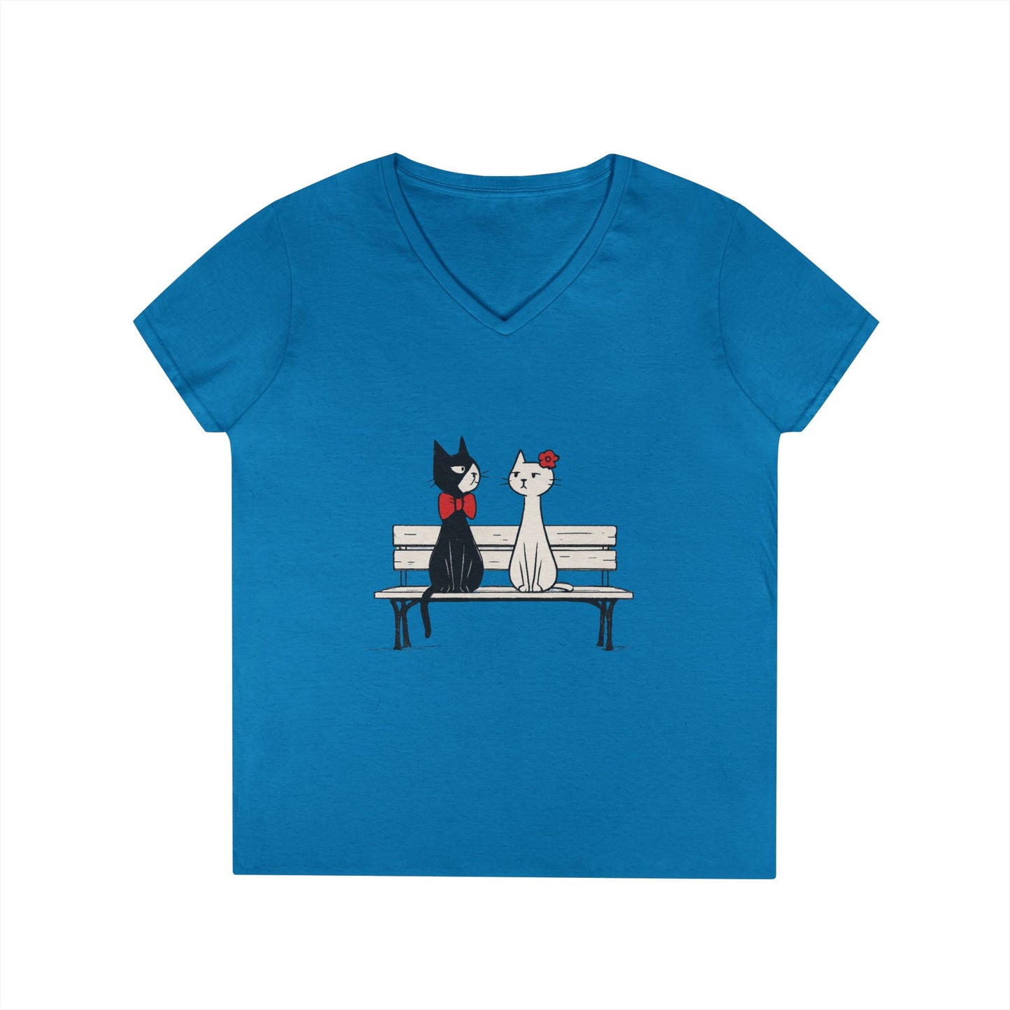 Cute Cat Lovers V-Neck T-Shirt, Casual Wear, Gift for Her, Pet Lovers, Best Friend Gift, Cute Cat Design, Valentine's Day, Cat Love