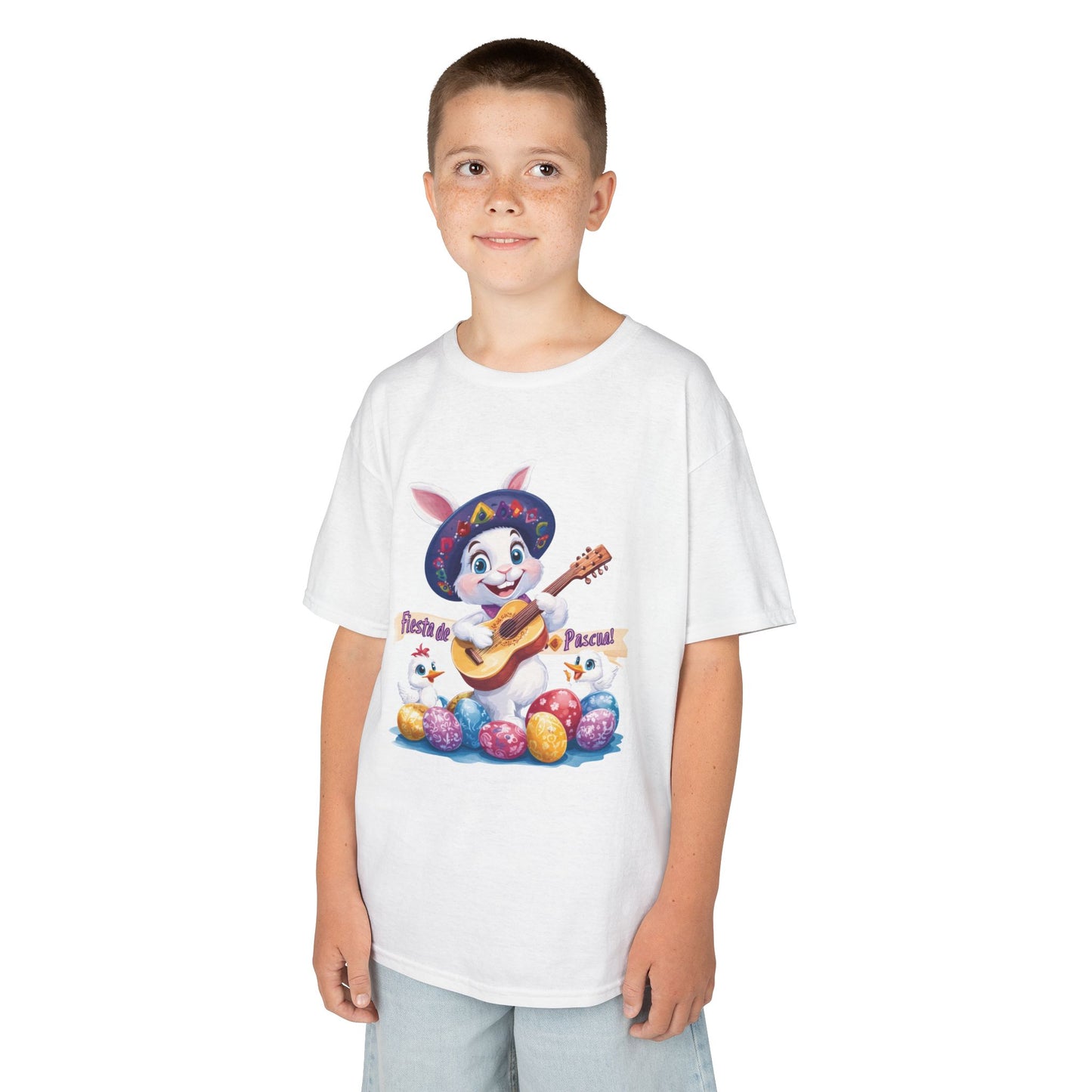 Mexican Easter Bunny Kids T-Shirt - Fiesta de Pascua Shirt with Guitar, Fun Spring Festival Tee, Colorful Holiday Gift for Children