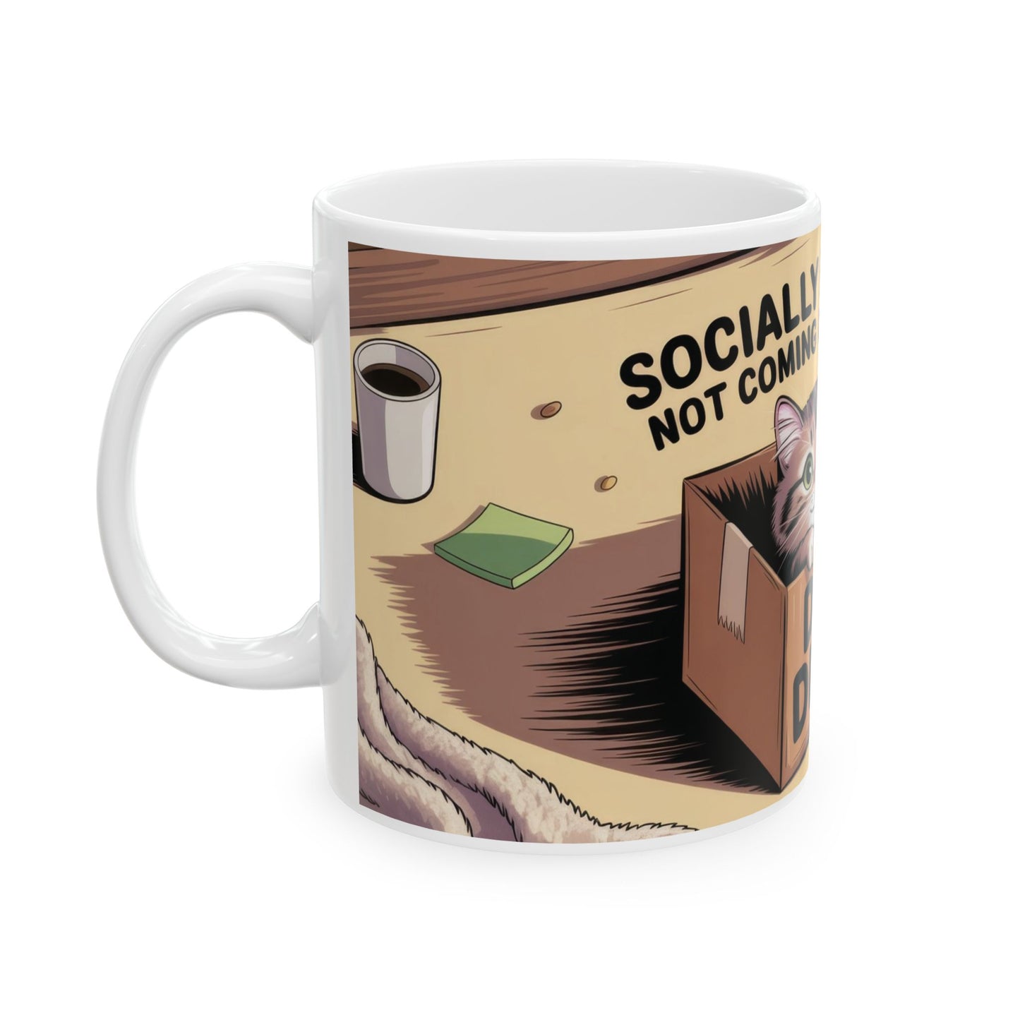 Funny Cat Mug, Socially Exhausted Do Not Disturb Coffee Cup, Introvert Gift Idea, Cozy Cat Lover Wraparound Mug, Lazy Weekend Humor