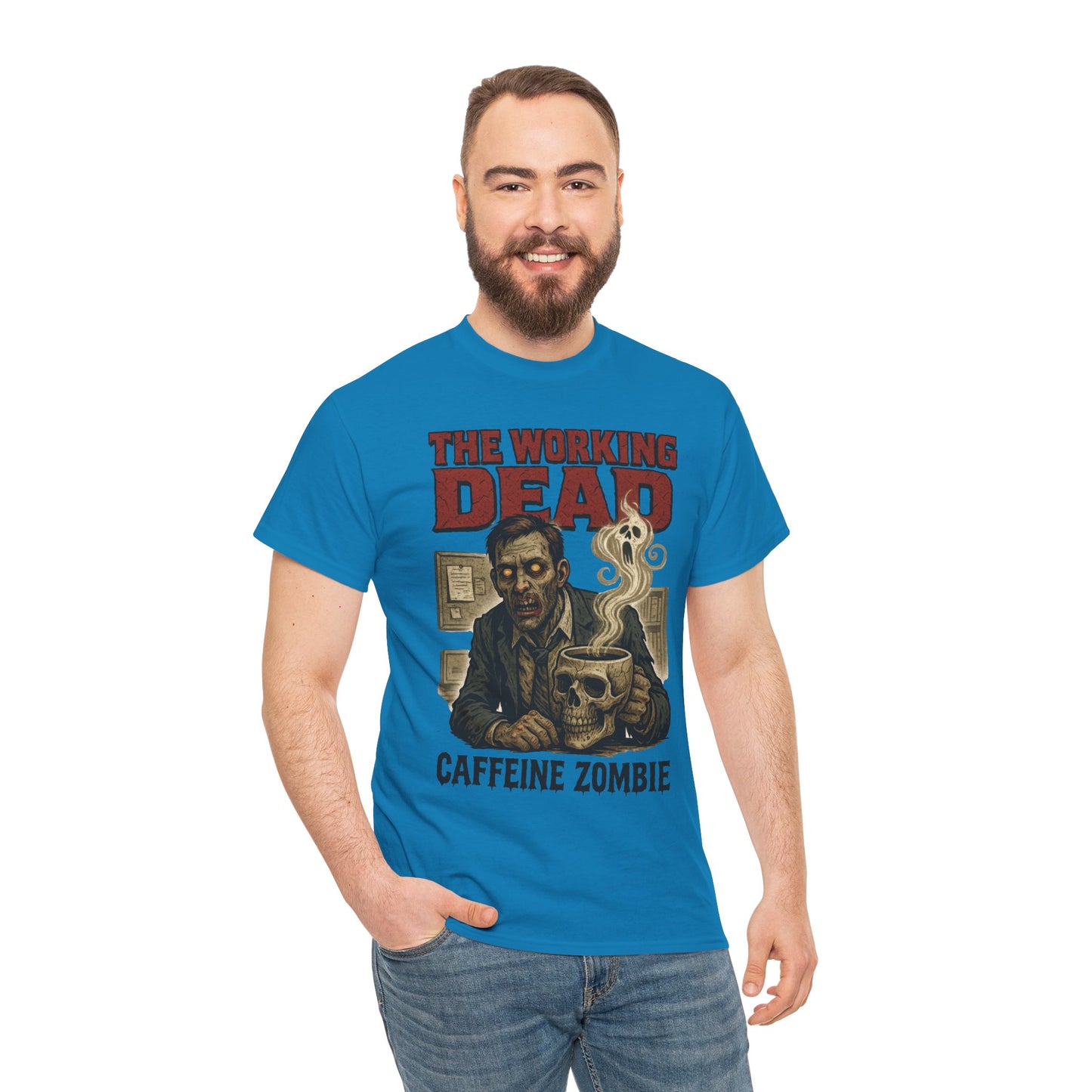 The Working Dead Men's Funny Zombie Work T-Shirt, Office Humor Tee, Halloween Office Tee, Coffee Zombie Shirt