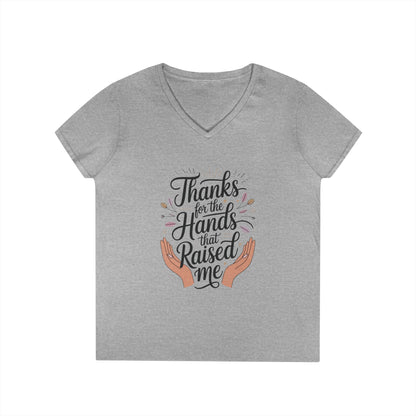 Grateful Hands V-Neck T-Shirt, Mother's Day Gift, Appreciation Tee, Family Love Shirt, Empowering Woman Top, Inspirational Shirt
