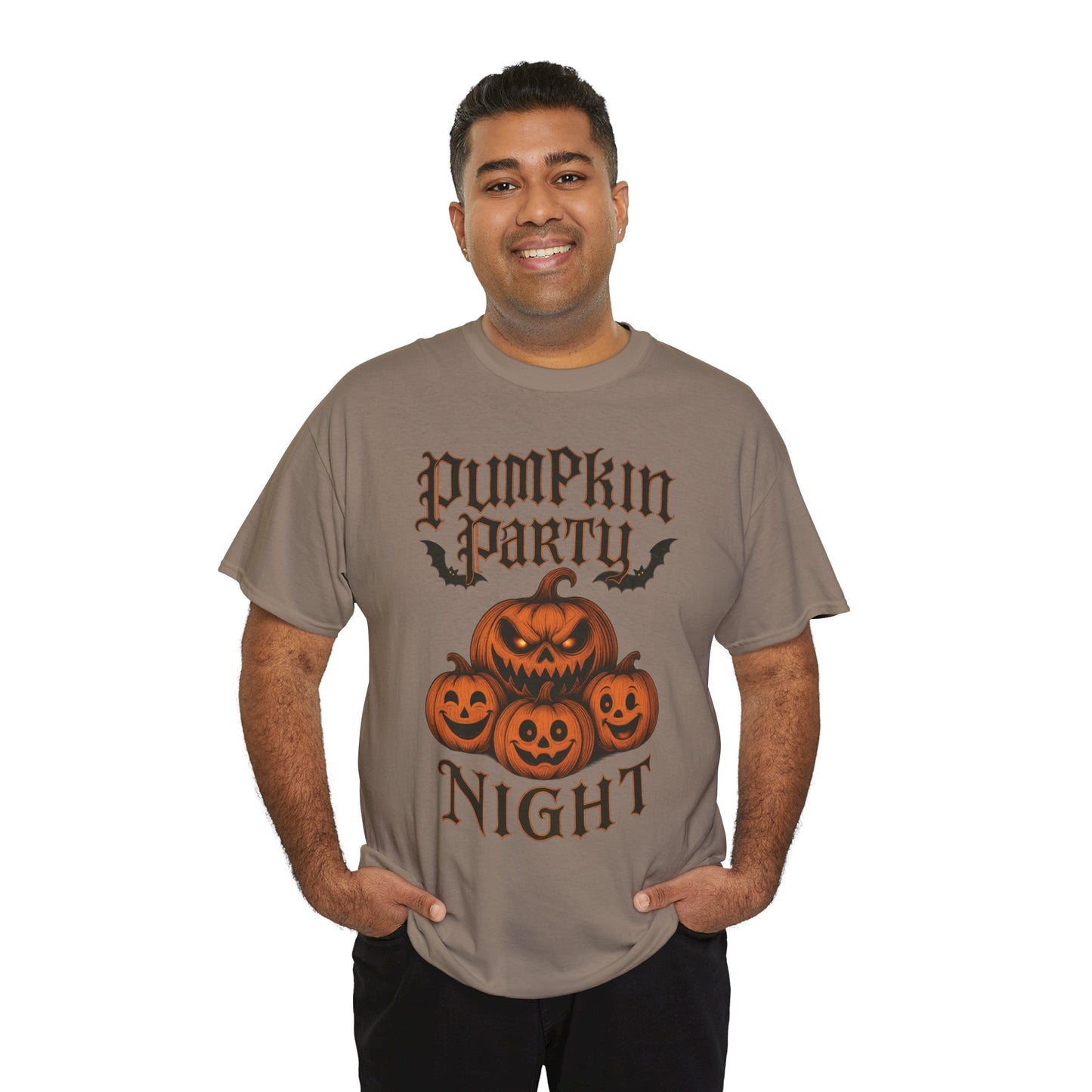 Pumpkin Party Night Men's Halloween T-Shirt, Scary Jack-O-Lantern Pumpkin Graphic Tee for Him