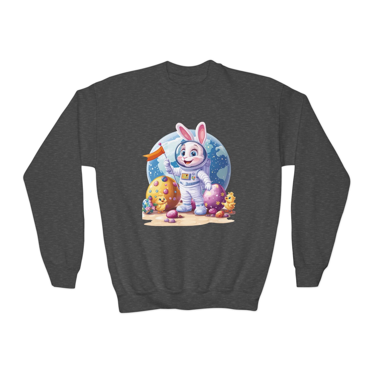 Astronaut Easter Bunny Youth Sweatshirt, Space Bunny Galaxy Crewneck for Kids, Cute Space Easter Gift for Boys & Girls, Fun Space Themed