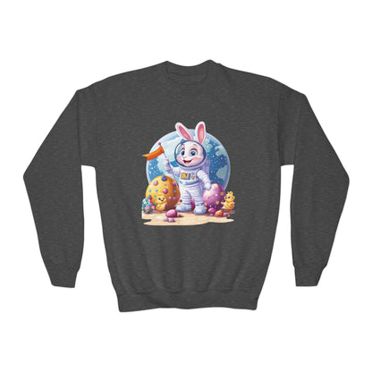 Astronaut Easter Bunny Youth Sweatshirt, Space Bunny Galaxy Crewneck for Kids, Cute Space Easter Gift for Boys & Girls, Fun Space Themed