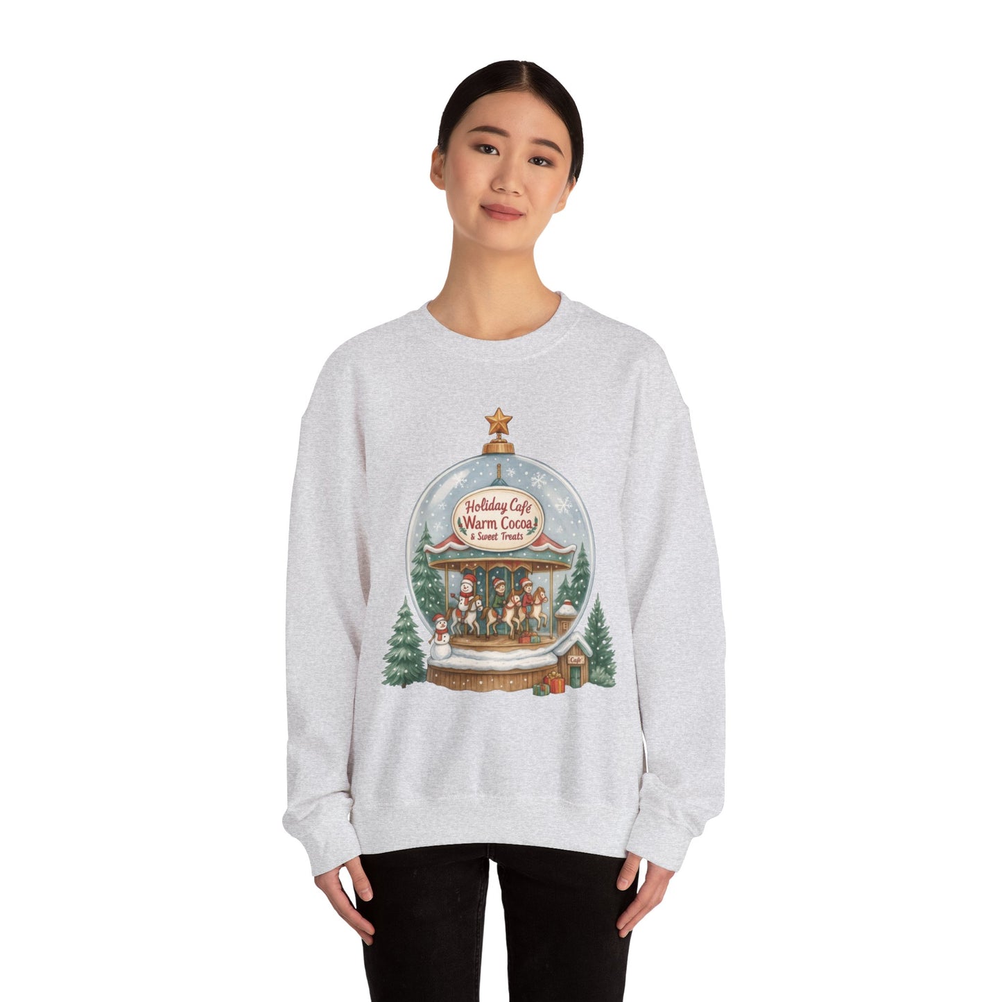 Holiday Café Christmas Sweatshirt, Warm Cocoa Snow Globe Pullover
