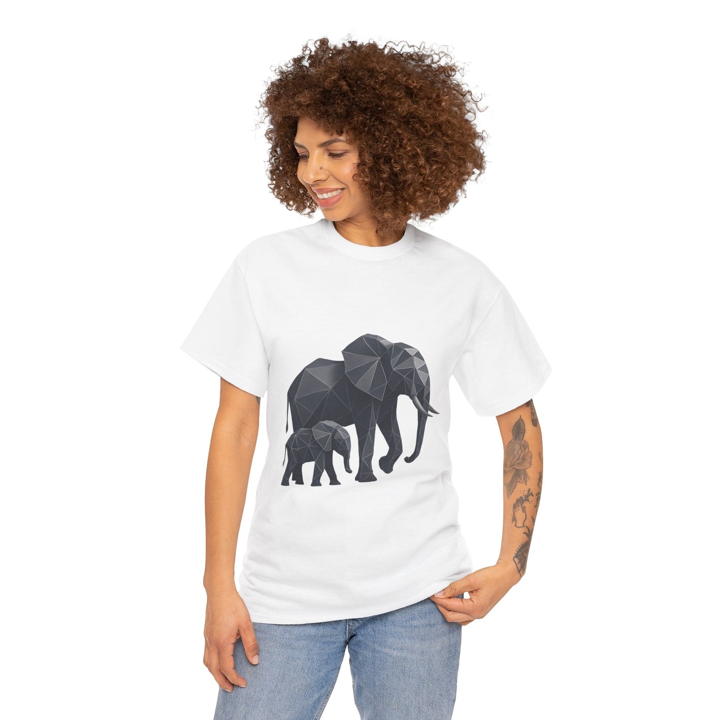 Geometric Elephant Tee - Minimalist Art Shirt, Nature Lover Gift, Animal Print T-Shirt, Unisex Cotton Tee, Eco-Friendly Wear