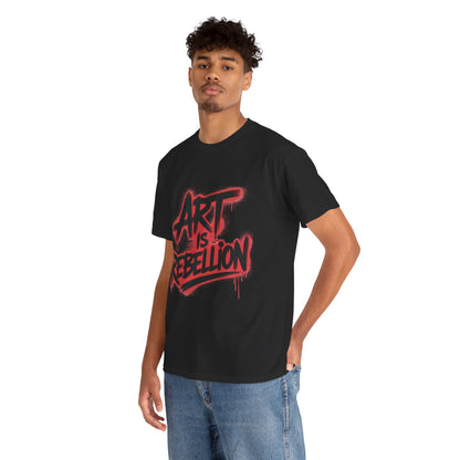 Men's Heavy Cotton Tee, Art Is Rebellion Men's T-Shirt, Graffiti Street Art Graphic Tee, Urban Skate Punk Style Shirt