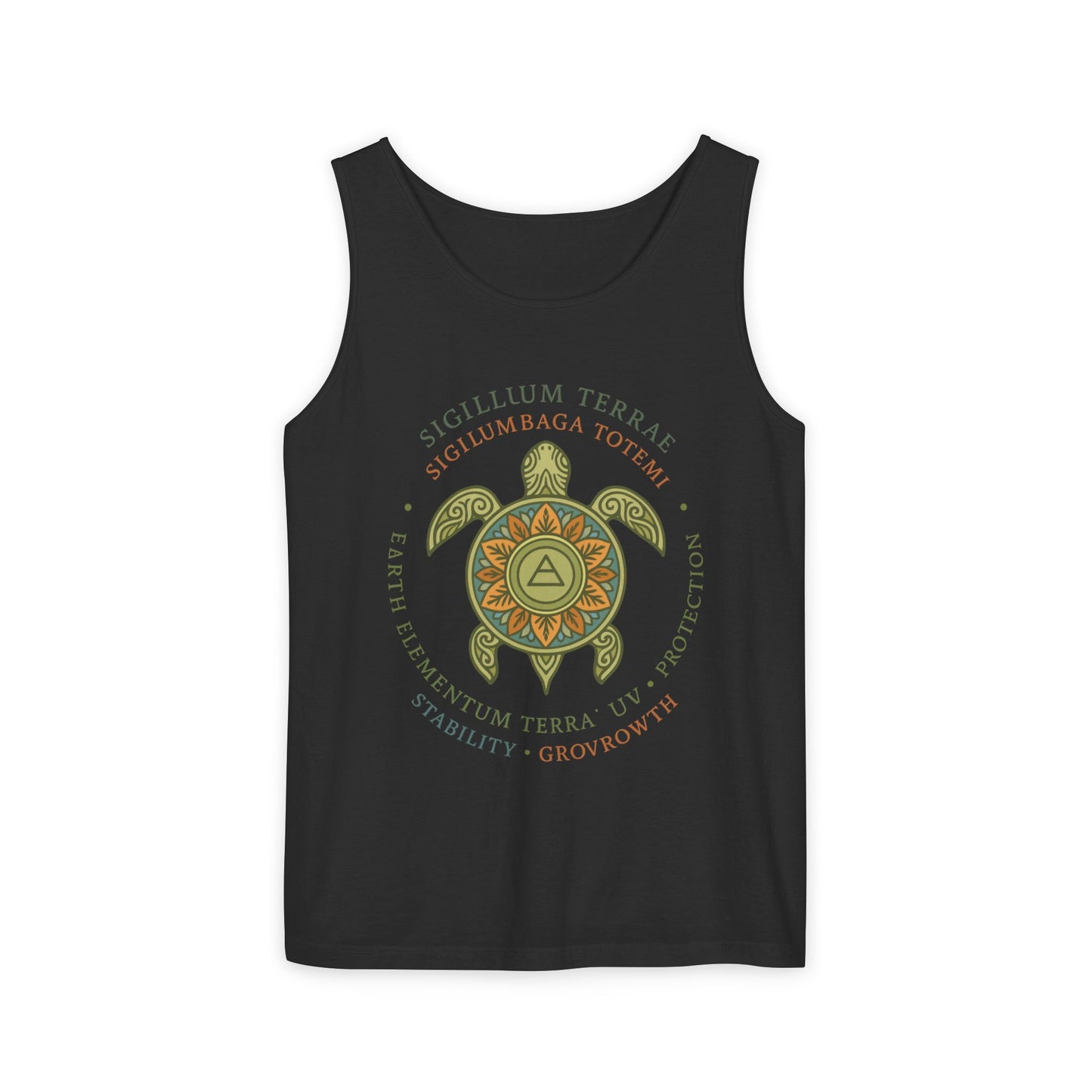 Earth Totem Turtle Womens Tank, Sigillum Terrae Symbol, Elemental Growth Tee, Nature-Inspired Tank Top with Protective Symbol, , Beachwear