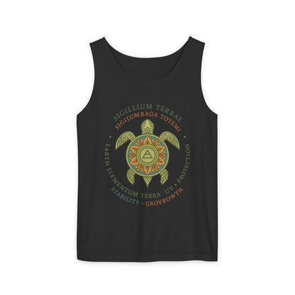 Earth Totem Turtle Womens Tank, Sigillum Terrae Symbol, Elemental Growth Tee, Nature-Inspired Tank Top with Protective Symbol, , Beachwear