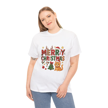 Merry Christmas Cat Shirt, Cute Holiday Cat Lovers Tee for Women