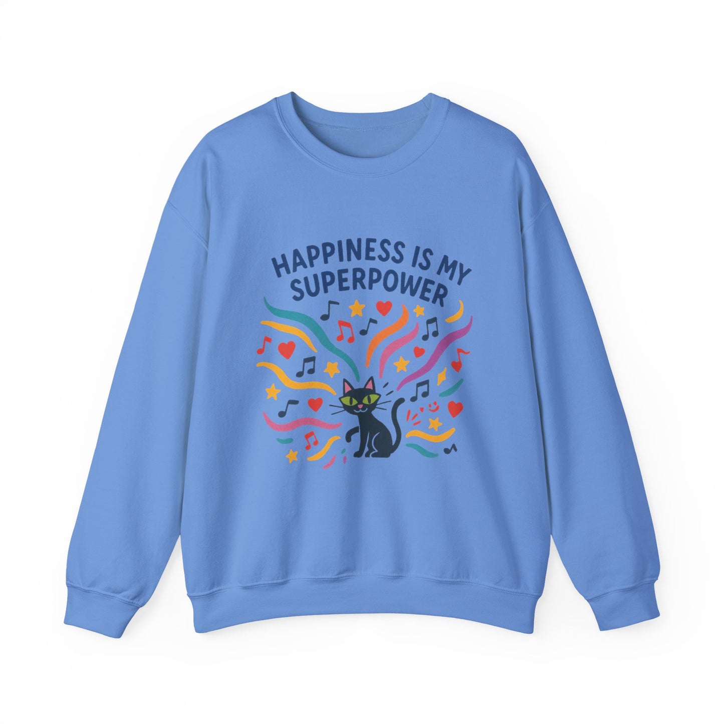 Playful Cat Crewneck Womens Sweatshirt, Happiness is My Superpower, Cozy Sweatshirt, Gift for Cat Lovers, Fun Casual Style, Unique Animal Design