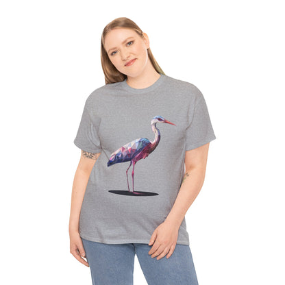 Geometric Heron T-Shirt, Colorful Polygon Bird Graphic, Nature Lover Unisex Heavy Cotton Tee, Geometric Crane Tee, Bird Lovers Gift