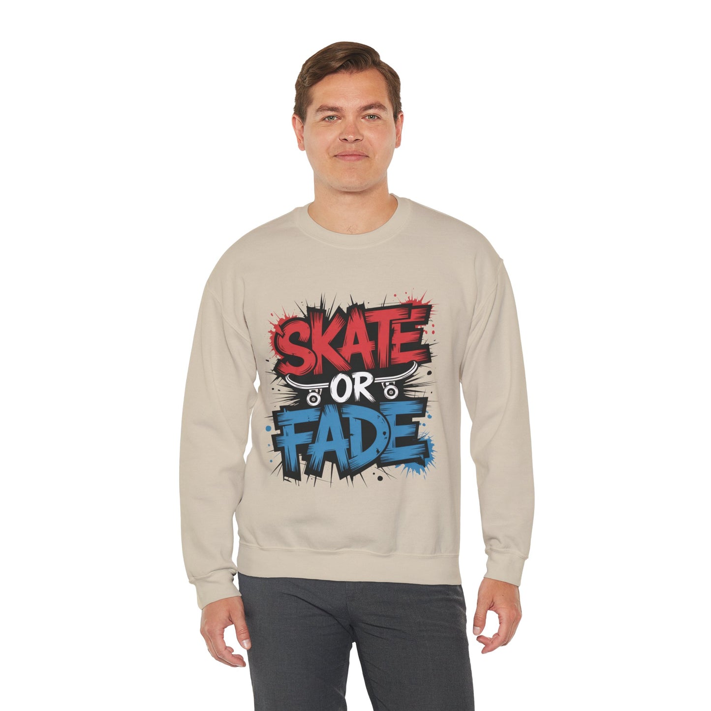 Skate Or Fade Men's Crewneck Sweatshirt, Graffiti Skateboarding Pullover, Urban Streetwear Top, Men's Heavy Blend™ Crewneck Sweatshirt