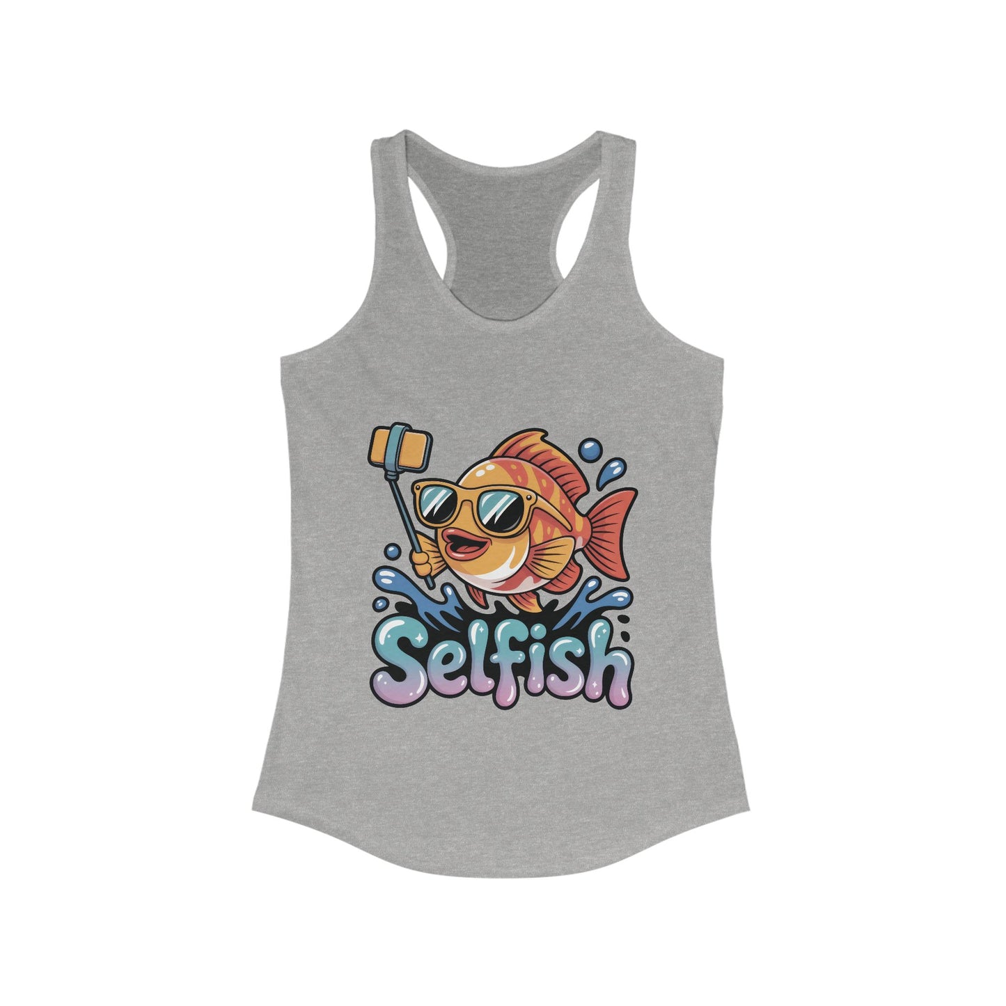 Funny Selfie Fish Graphic Womens Tank Top, Playful Pun Gift for Her, Summer Vibes, Unique Beach Tank, Beachwear, Vacation Outfits