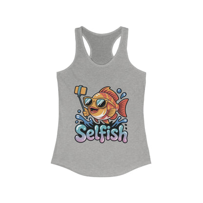 Funny Selfie Fish Graphic Womens Tank Top, Playful Pun Gift for Her, Summer Vibes, Unique Beach Tank, Beachwear, Vacation Outfits