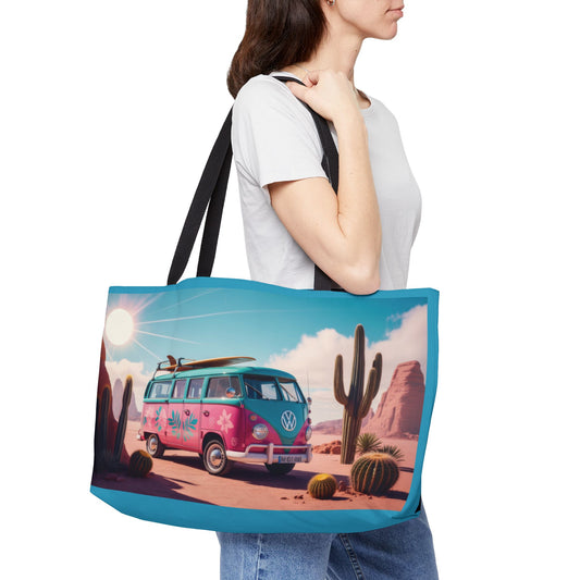 Retro Camper Van Weekender Bag, Desert Road Trip Tote, Colorful VW Bus Travel Bag, Boho Adventure Gift, Boho Beach Bag
