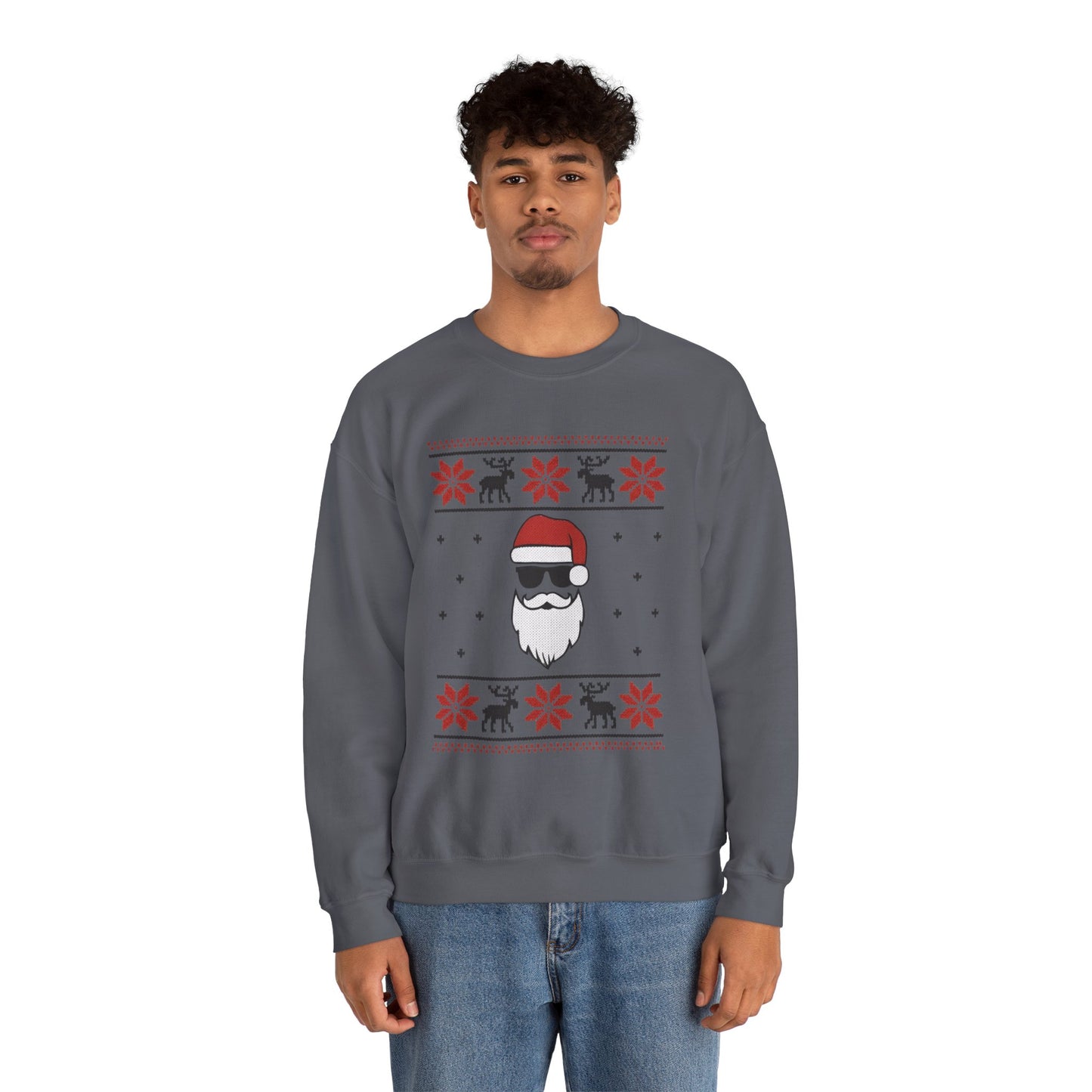 Cool Santa Men's Sweatshirt, Funny Knit Look Pullover, Retro Christmas Sweater Style