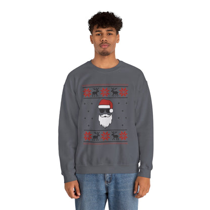 Cool Santa Men's Sweatshirt, Funny Knit Look Pullover, Retro Christmas Sweater Style