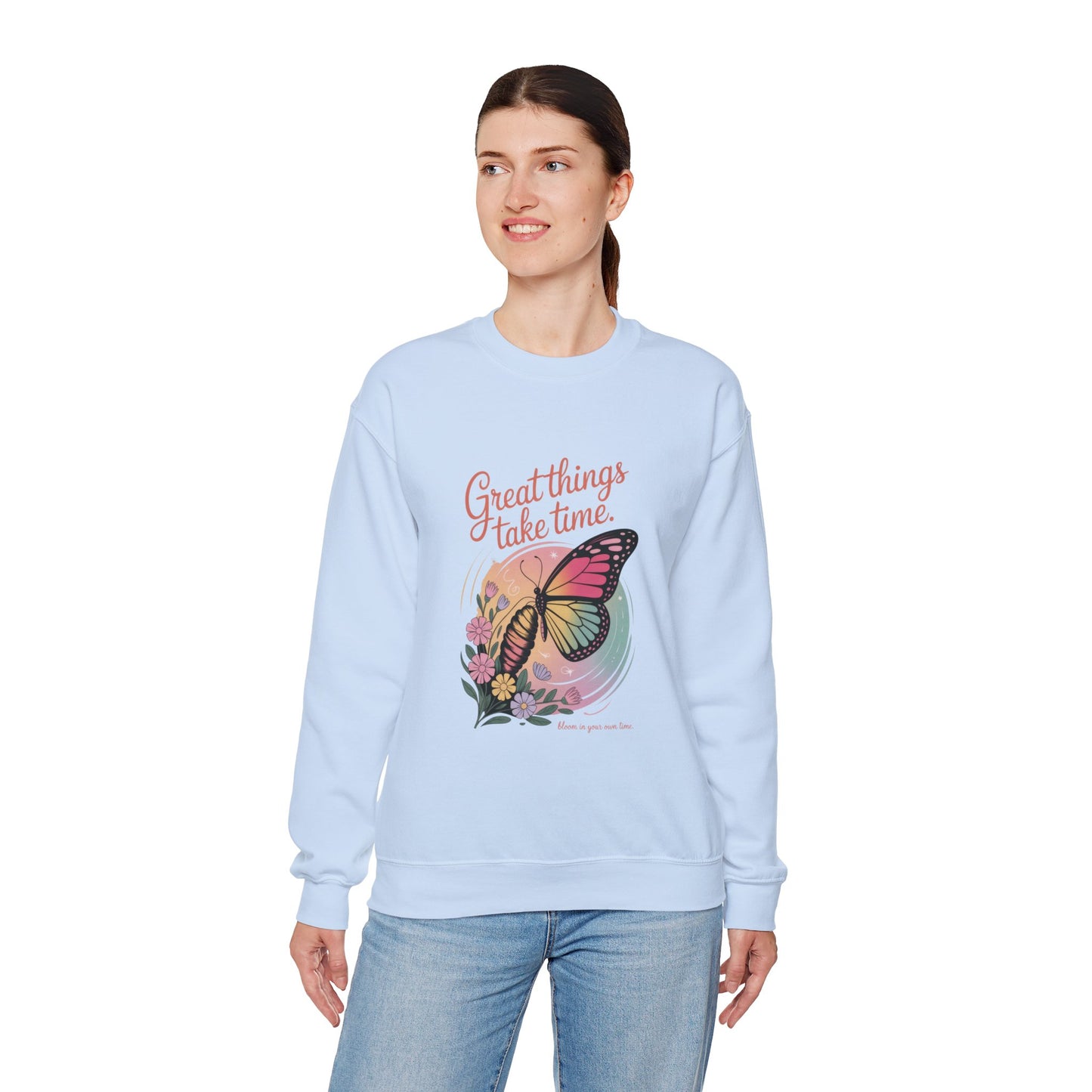 Inspirational Butterfly Sweatshirt - Great Things Take Time, Cozy Unisex Crewneck, Perfect Gift for Nature Lovers, Relaxed Style, [...]