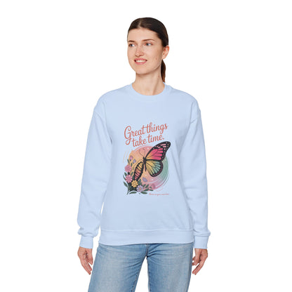 Inspirational Butterfly Sweatshirt - Great Things Take Time, Cozy Unisex Crewneck, Perfect Gift for Nature Lovers, Relaxed Style, [...]