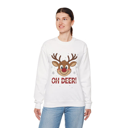 Womens Oh Deer Christmas Sweatshirt, Cute Reindeer Holiday Pullover, Women's Crewneck Sweatshirt