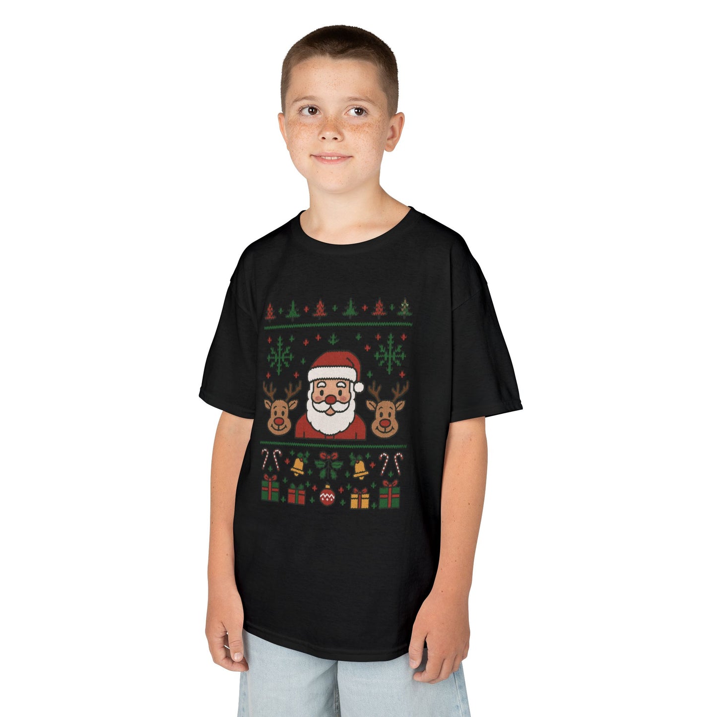 Santa - Reindeer Christmas Shirt for Kids, Cute Holiday Tee, Kids Heavy Cotton™ Tee