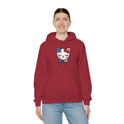 Cute Cat Patriot Women's Hoodie, Women's Heavy Blend Sweatshirt, Gift for Cat Lovers, 4th of July Apparel, Perfect for Independence Day