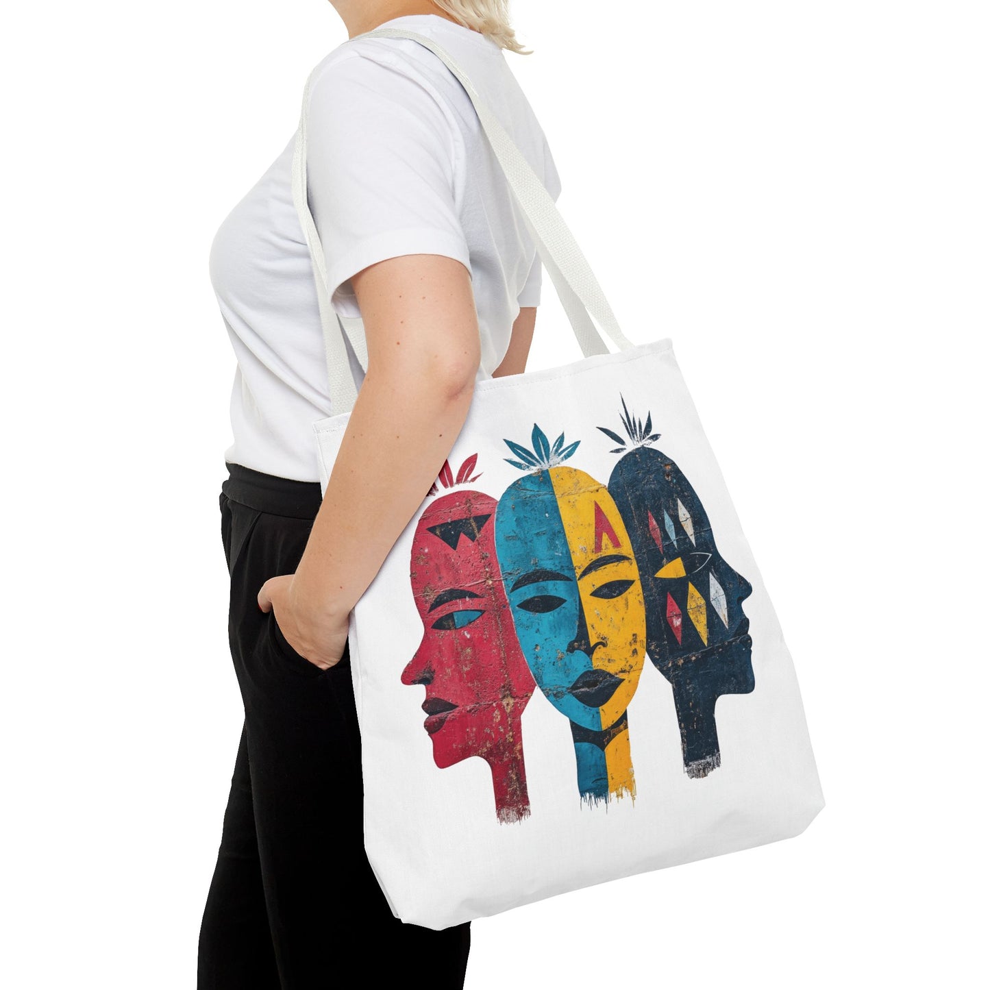 Artistic Tote Bag with Abstract Faces - Bohemian Style, Eco-Friendly Shopping Bag, Gift for Art Lovers, Unique Beach Bag, Festival Accessory
