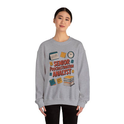 Senior Procrastination Analyst Sweatshirt, Gift for Graduates, Office Humor Apparel, Meme Sweatshirt, Casual Wear, Motivation Humor Apparel