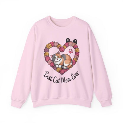 Best Cat Mom Ever Sweatshirt, Cozy Cat Lover Gift, Mother's Day Apparel, Pet Owner Sweatshirt, Cute Gift for Cat Moms, Yarn Themed