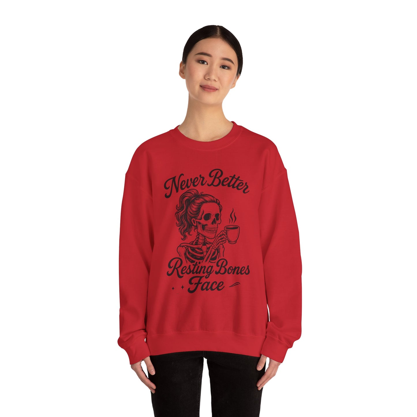Skull Coffee Lovers Crewneck Sweatshirt, Womens, Perfect for Halloween, Cozy Outfit, Gift for Friends, Relaxing Days, Coffee Enthusiasts